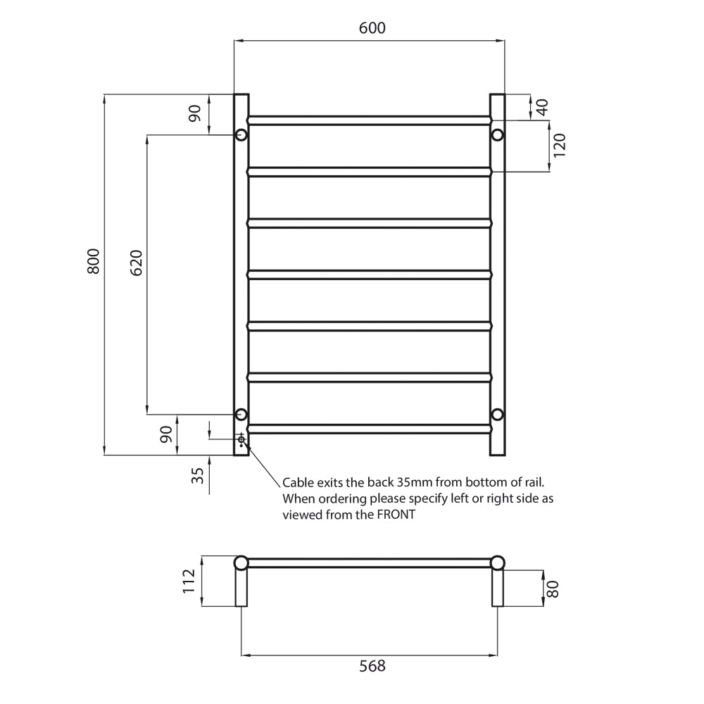 7 Bar Round Heated towel rail